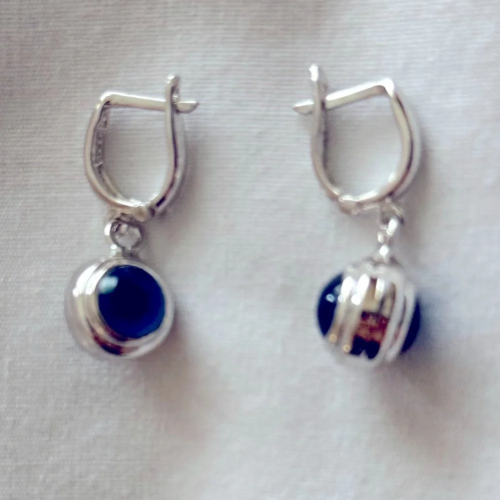 🧿925 Silver earrings glass blue evileye bead hoops